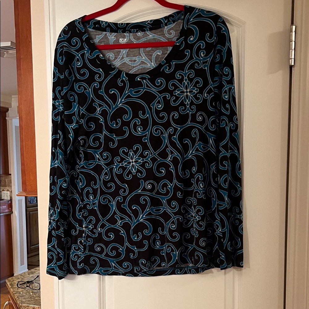 Apt. 9 Black and Blue Swirl Blouse